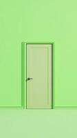 Minimalist Green Door On Vibrant Green Wall Background For Modern Interior Design And Architectural Inspiration photo