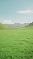 Lush Green Landscape with Rolling Hills and Mountains Under Clear Blue Sky in Natural Environment photo