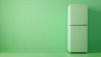 Green Refrigerator With Open Door Featuring Green Screen Inside for Unique Display Concept in Modern Home Kitchen Design photo