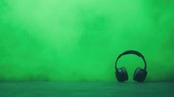 Green Screen Backdrop with Headphones in Dance Club Enabling Kinetic Creativity and Dynamic Media Production Elements photo