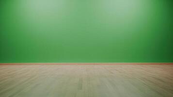 Green Wall in Modern Studio Space with Wooden Floor Perfect for and Photo Productions Music Set Design and Creative Projects