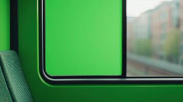 Bus Window View with Green Screen for Customizable City Scene Insert and Creative Photo Projects