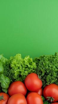 Fresh Vegetables With Green Screen Background Featuring Tomatoes and Lettuce for Cooking Tutorials and Food Media photo