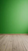 Green Screen With Wooden Floor in Minimalist Setting for Promotional Event Design and Dynamic Advertisement Displays photo
