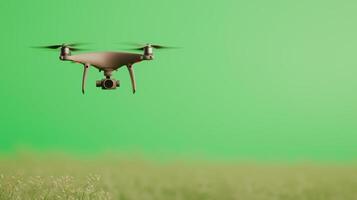Drone Hovering Over Field With Green Background for Agricultural Surveillance and Technology Themes in Nature Photography photo