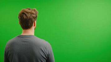 Man Facing Green Screen in Programming or Coding Workshop Setting for Digital Media and Educational Use photo