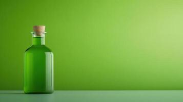 Green Screen Background in Fragrance Laboratory with Glass Bottle Featuring Cork Stopper and Minimalist Design for Modern Visuals and Creative Media in Bright Illuminated Environment photo