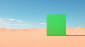 Green Screen on Desert Sand Dune Under Clear Blue Sky for Surreal and Creative Concepts in Photography and Design photo
