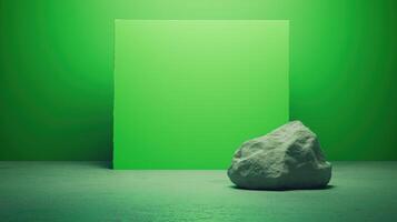 Green Screen in Gemstone Polishing Atelier with Stone Displayed on Textured Green Surface and Vibrant Green Background photo