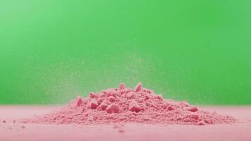 Pink Chocolate Powder on Green Screen Background for Food Photography and Design Concepts photo