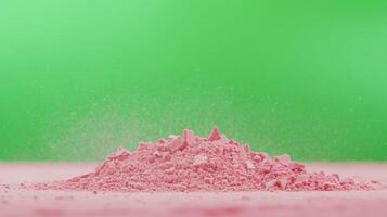 Vibrant Pink Chocolate Powder on Green Background for Creative Food Photography and Design Concepts photo