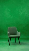 Modern Green Armchair on Green Screen Background for Creative Webinar Design and Entrepreneurial Presentation Ideas photo