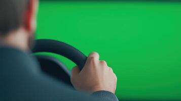 Immersive Racing Simulator with Green Screen Panel for Virtual Reality Experience and Gaming Enthusiasts in Dynamic Cockpit Setting photo