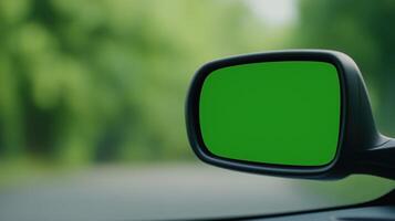 Green Screen Car Rearview Mirror for Creative Editing and Editing Concepts in Automotive Visualization and Production photo