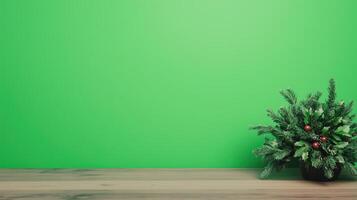 Cozy Fireplace Mantel with Green Screen for Creative Holiday Background with Festive Pine Arrangement for Seasonal Decor and Digital Scene Integration photo