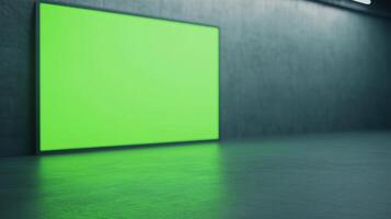 Green Screen Display in Modern Underground Space with Minimalist Design for Digital Content and Motion Graphics photo