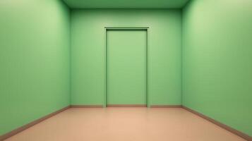 Modern Minimalistic Elevator Interior with Green Walls and Door for Creative Design Concepts in Advertising and Media Production photo
