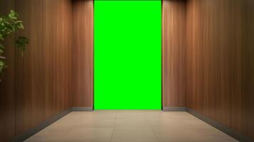 Green Screen Elevator Interior Panel for Modern Display and Advertisement Design in Contemporary Spaces photo