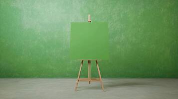 Green Screen on Painters Easel with Textured Wall Background for Creative Projects and Design Applications photo