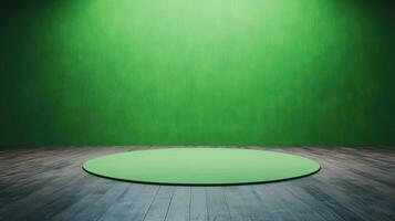 Green Screen Wrapped Around Circular Stage in Modern Studio for Production and Virtual Reality Imagery photo