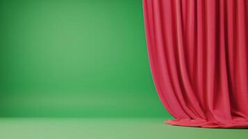 Red Curtains Opening to Reveal Green Screen Background for Theatrical and Cinematic Productions photo
