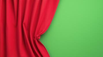 Red Stage Curtains with Green Screen Background for Theater Production and Design Concepts photo