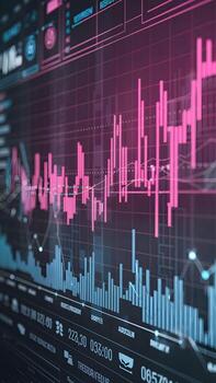 Digital display with fluctuating line graph, icons, and textual data, tech sophistication. Vertical Mobile Wallpaper photo