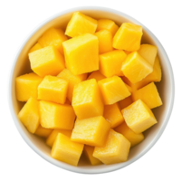 Sweet Mango Cubes Bowl Image on transparent background. png