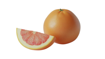 Fresh grapefruit with a slice, showcasing vibrant colors and ripe texture on a transparent background. png