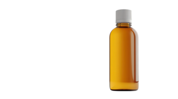 Amber bottle filled with liquid on a transparent background showcasing its sleek design and practicality for various uses. png