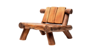 Rustic wooden chair with a unique design placed on a transparent background showcasing its craftsmanship and style. png