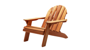 Classic wooden Adirondack chair designed for outdoor relaxation or garden use, showcasing its unique slatted structure and warm wood tones. png