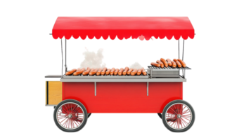 A Vibrant Hot Dog Cart with a Striking Red Canopy Perfect for Street Food Events and Culinary Promotions. png