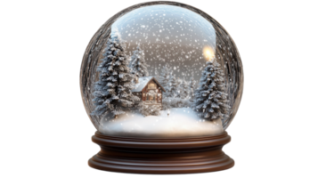 Intricate Snow Globe Featuring a Charming Winter Scene with Snow-Covered Trees and a Quaint Cabin Perfect for Holiday Decor. png
