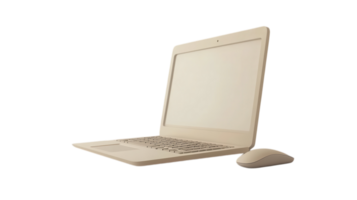 A sleek laptop paired with a mouse on a clean white background, ideal for technology-themed designs, showcasing modern gadgets for digital workspace representations.. png