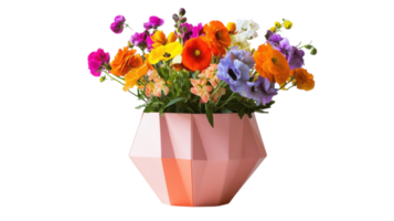 A Modern Geometric Vase Filled with Bright Flowers Perfect for Enhancing Interior Decor and Adding a Touch of Style and Elegance. png