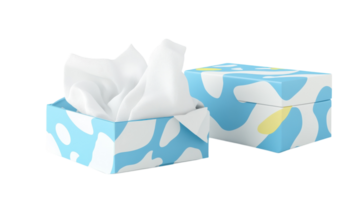 Close-up of a Packet of Tissues and an Open Tissue Box on a White Background, Ideal for Household and Personal Hygiene Usage. png