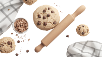 A rolling pin and cookies on a table png