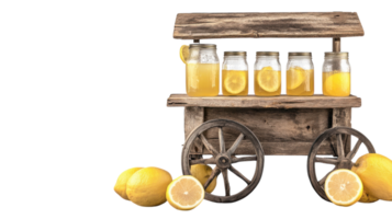 A Charming Rustic Lemonade Stand Featuring a Handcrafted Wooden Cart Perfect for Summer Events and Gatherings. png