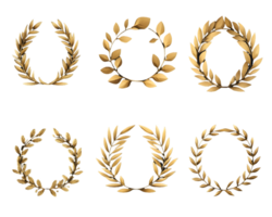Six Golden Laurel Wreaths Elegant Design Elements for Award and Celebration Designs png