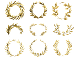 Twelve Golden Laurel Wreaths Design Elements and Illustrations png