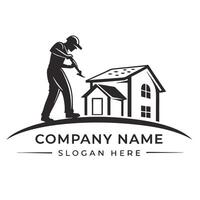 a man is working on a house logo design vector