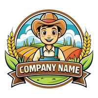 a farmer with a hat and a wheat field in the background vector
