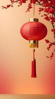 A soft glow from a gold lantern on a red and gold gradient background, with space for a festive message or text. photo