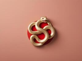 A subtle and elegant representation of the Chinese Zodiac Snake 2025, outlined in gold against a soft red or beige background, leaving space for text. photo