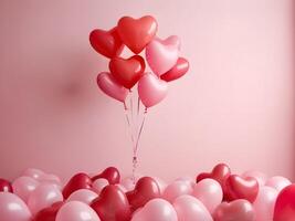 A soft-focus background with red and pink heart-shaped balloons creates a romantic atmosphere, leaving clear space in the middle for a message. photo