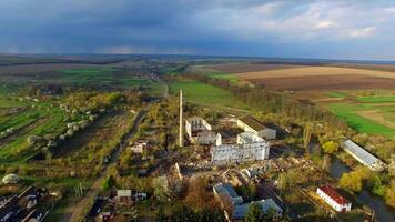 Aerial view of a destroyed factory. Remains of buildings 01 video