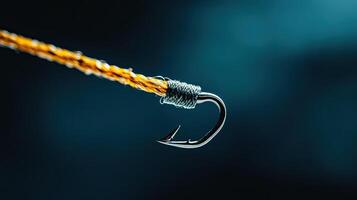 Close-up Fishing Hook with Detailed Line Knot photo