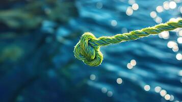 Vibrant Green and Blue Rope Knot on the Ocean photo