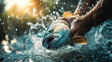 Majestic Trout Caught in a Sparkling River photo